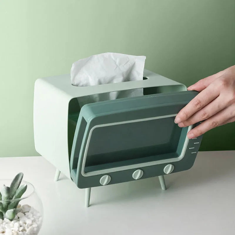 Stylish TV Tissue Box - Multi-Functional Storage & Phone Holder for Your Living Space