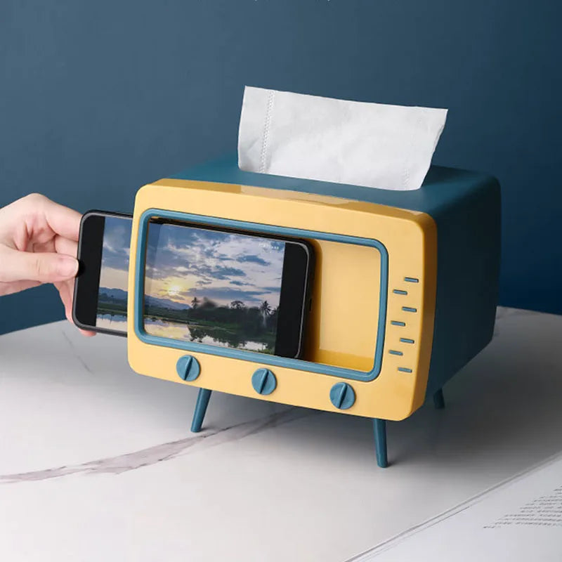 Stylish TV Tissue Box - Multi-Functional Storage & Phone Holder for Your Living Space
