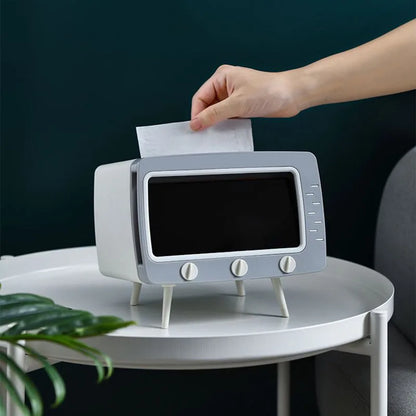 Stylish TV Tissue Box - Multi-Functional Storage & Phone Holder for Your Living Space