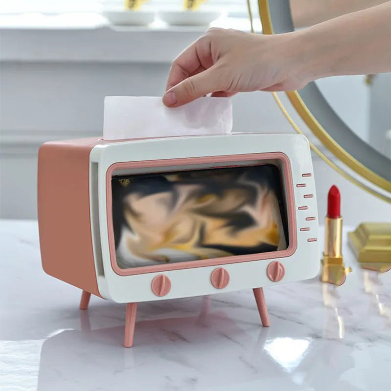 Stylish TV Tissue Box - Multi-Functional Storage & Phone Holder for Your Living Space