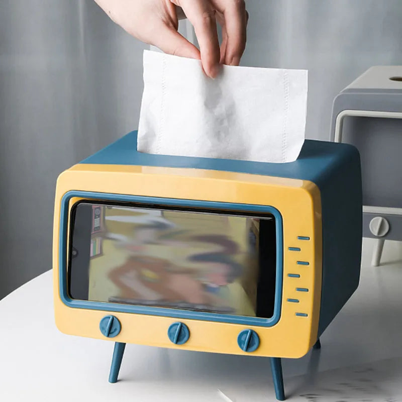 Stylish TV Tissue Box - Multi-Functional Storage & Phone Holder for Your Living Space